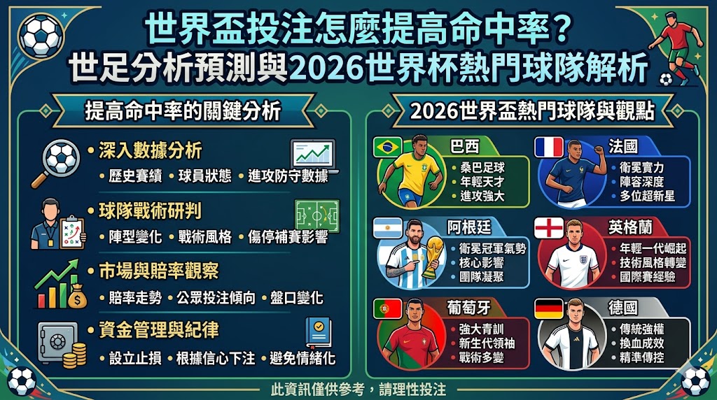 世界盃投注怎麼提高命中率？世足分析預測與2026世界杯熱門球隊解析